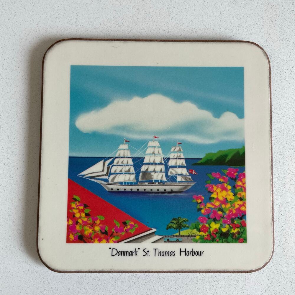 Pimpernel Cork Back Drink Coasters Set of 6 St. Thomas St. Croix Made in England